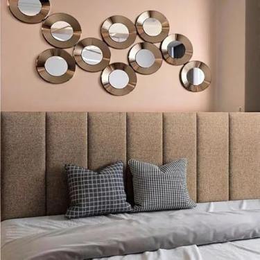 Imagem de Cabeceira Estofada Modular Cama Casal Queen 1,60mX45cm - Módulos Adesivos (Bege)