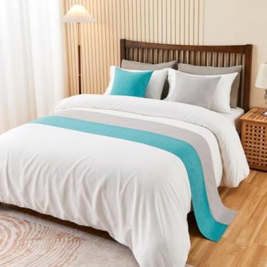 Imagem de Cachecol de corredor de cama de hotel moderno faixa de decoração sem desbotamento quarto proteção dupla cor patchwork cama cauda toalha de cama de luxo para pé da cama azul ||1 peça fronha 19,7 x