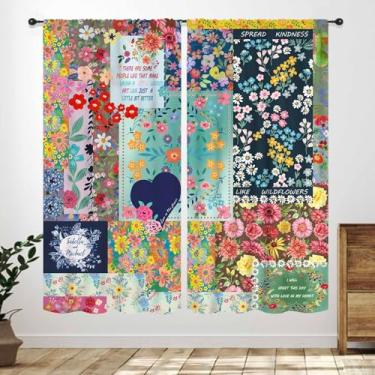 Imagem de Cortinas florais boho para cozinha, margaridas vintage, flores silvestres, plantas florais, rústicas, tratamentos para quarto, sala de estar, banheiro, 53 cm L x 114 cm, conjunto de 2 painéis