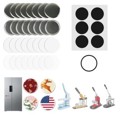 Imagem de 100 conjuntos de suprimentos de botão de 58 mm/2,25 pol., peças de botão para máquina de fazer botões de ímã de geladeira, incluindo capa de metal, capa traseira de metal, filme transparente, papel em
