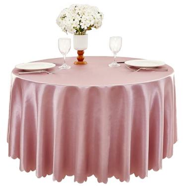 Imagem de Counfeisly 1 pacote com toalha de mesa redonda roxa rosada de 228 cm, toalha de mesa de cetim sedoso, sobreposição de tecido liso, decoração de mesa para festas de casamento e eventos de banquete