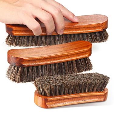 Imagem de 4 peças de sapatos de brilho de crina de cavalo kit de escova aplicadores polonês Dauber aplicadores de sapatos de couro de limpeza de botas escovas de limpeza de camurça escova de limpeza com luvas de sapato de microfibra (3 pçs pincel de brilho)