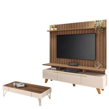 Imagem de Rack Bancada Essenza e Painel Link 2.0  com Mesa de Centro Cadenza Off White Castanho –...
