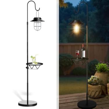 Imagem de Kirschblüte Luminária de chão solar de 152 cm com lanterna suspensa removível e mesa lateral pequena - sem fio, iluminação externa à prova d'água para deck, pátio, jardim, varanda - luminária de chão