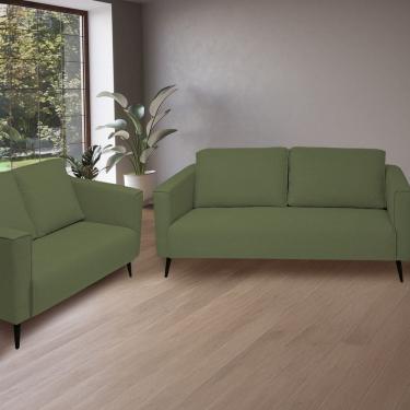 Imagem de Conjunto 2 Sofá 3 e 2 Lugares Tecido Poliéster Fun Oliva