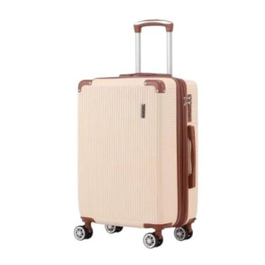 Imagem de Mala de Viagem Rígida com Rodas Giratórias, 4 Rodas, Design Texturizado, Bege e Marrom, Alça Telescópica