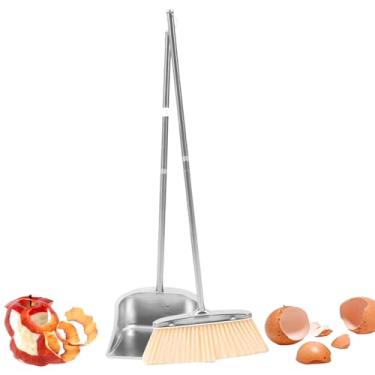 Imagem de Rrlihjgu Jogo de Vassoura e pá de Lixo Para Casa | Pá De Lixo Com Longo | Acessórios de Limpeza em Aço Inoxidável Para Cozinha Sala de Estar Quarto Casa de Banho