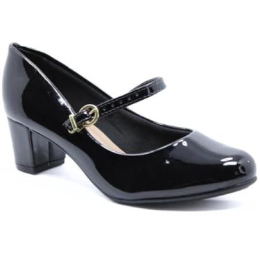 Imagem de Scarpin Beira Rio Boneca Verniz Fivela Salto Bloco - Preto - 34