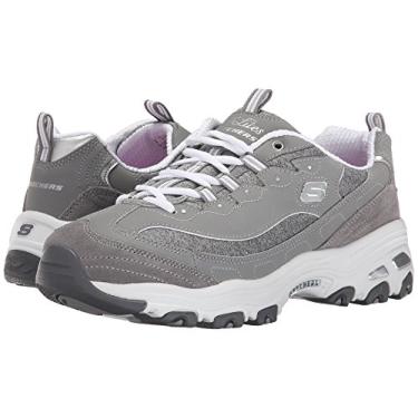 Imagem de Skechers D'Lites Me-time Tênis feminino, 3/8 Reino Unido, Cinza/branco, 5.5 Wide