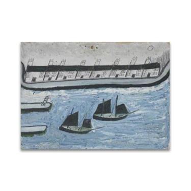 Imagem de RYLJCZ Reproduções de pintura famosas de Alfred Wallis - (borda da água) impressões em tela - pinturas de arte de parede para decoração de sala de estar 50 x 65 cm (19,7 x 25,6 pol) ChampagneFrames