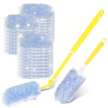 Imagem de Pacote com 30 refis de espanador, espanador de penas multisuperfície com haste retrátil, cabo extensível de 9,5 m com gancho extra seguro, kit de ferramentas de limpeza para limpeza de casa