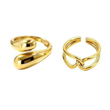 Imagem de Loqimu Anéis grossos de declaração: aço inoxidável empilhável, anéis ajustáveis para mulheres - crossover moderno, conjunto de nó torcido em rosa, Aço inoxidável, Sem pedra preciosa