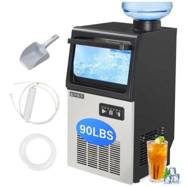 Imagem de Máquina de Gelo Profissional, Que Produz 40 kg em 24H com Função de Agendamento, Tubo de Drenagem e Filtro de Água, 110V 100W, ROVSUN