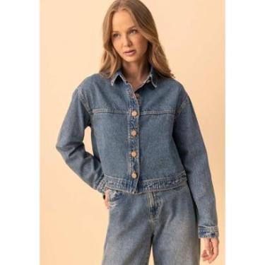 Imagem de Camisa Jeans Curta De Mangas Longas Com Botões-Feminino