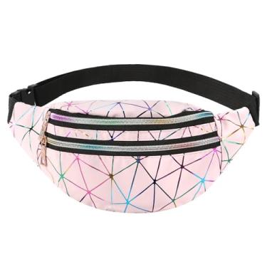 Imagem de Bicfuiot Pochete feminina dos anos 80 e 90, moderna, rosa, holográfica, pochete impermeável, brilhante, pequena, bolsa transversal com cinto ajustável à prova d'água para festas e festivais
