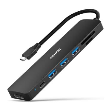 Imagem de USB-C Hub 7 em 1 com HDMI 4K, 3 USB 3.0, leitor SD/TF e Power Delivery, adaptador Tipo C para notebook, MacBook, Windows e Android