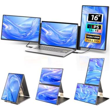 Imagem de AOKER Extensor de tela triplo para laptop – monitor de 16 polegadas IPS FHD 1200p tela portátil destacável para laptops de 33.0 cm-44.2 cm compatível com Windows Mac Chrome Surface Travel Work Setup