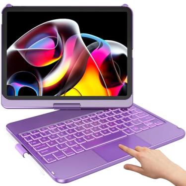 Imagem de Capa para iPad A16 11ª geração/10ª geração com teclado, teclado sensível ao toque para iPad 11 polegadas/10ª geração 11 polegadas 2022-10 luz de fundo colorida, capa protetora rotativa de 360° (roxa)