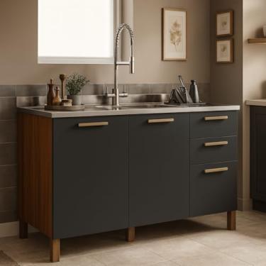 Imagem de Gabinete Premium Pia Balcão 120cm Armário Cozinha Compacto Grafite