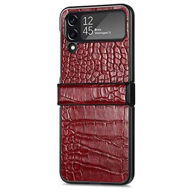 Imagem de Estojo protetor de couro de crocodilo empresarial para Samsung Galaxy Z Flip 4 5G Flip4 Flip3 Flip 3 Zflip4 Estojos dobráveis, vermelho, para Samsung Z Flip 3