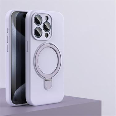 Imagem de Capa de suporte de silicone líquido para iPhone 15 14 13 12 Pro Max Plus 11 Capa magnética de suporte de carga sem fio, grama roxa, para iPhone 12 Pro