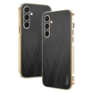 Imagem de Yarxiawin Capa de telefone para Samsung S25 FE 5G à prova de choque, capa preta de couro com textura de fio dourado para Samsung Galaxy S25 FE capa de silicone fina antiimpressão digital (preto)