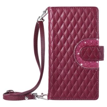 Imagem de Cartões crossbody Solt Carteira de couro Bling Zipper Bag Purse Case para iPhone 15 Pro Max 14 13 12 11 XS XR 7 8 Plus Glitter Cover, vermelho, para iPhone 12