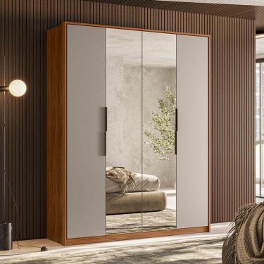 Imagem de Guarda Roupa Casal Attore Ambiente 4 Portas Nogueira Nude Prime Tx Com Espelho Demóbile - Demartêz