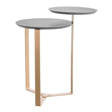Imagem de Mesa Lateral Industrial Chanfrada Artesano 44 Cm (largura) 2 Tampos Mdp Nero (preto) Pé Aço Dourado