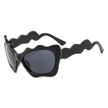 Imagem de Óculos de sol estilo gatinho premium, armação grande, proteção solar UV400, para mulheres e homens, verão e viagem (preto e cinza)