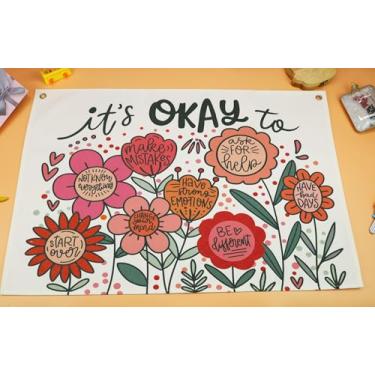 Imagem de Mentalidade de crescimento da saúde mental, canto calmante, conselheiro escolar, professor, presente psicológico, terapia, decoração de parede de escritório, bandeira retangular, sinal de parede