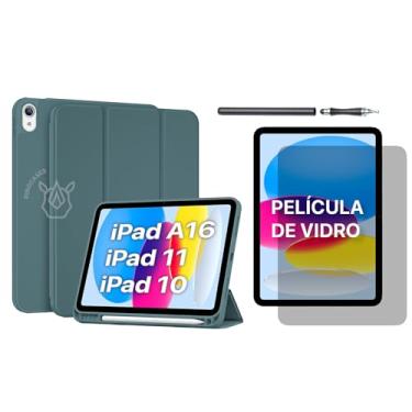 Imagem de Capa para iPad (A16) 11ª Geração 11" 2025 / iPad 10ª Geração 10,9" 2022 – Case Suporte Apple Pencil e USB-C Pencil, Auto Wake/Sleep, Capa Magnética (Verde-escuro, Capa + Película + Caneta)