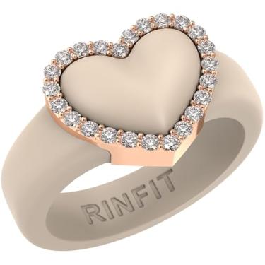 Imagem de Rinfit Aliança de casamento feminina de silicone com pedras - Anel de coração com zircônia cúbica - Design pendente de patente, Size 8, Silicone, Zircônia cúbica