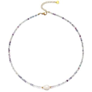 Imagem de Colar feminino com contas de cristal e pedras preciosas com pérolas de água doce e contas coloridas para mulheres, gargantilha moderna de pedra natural, Cristal, Sem Pedra Preciosa