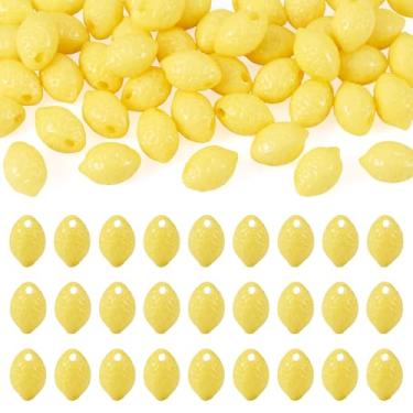 Imagem de KISSITTY 50 peças pingentes de limão 3D acrílico frutas pequenos pingentes cor amarela pingente de contas perfuradas na parte superior para colares faça você mesmo, brincos, pulseiras, joias
