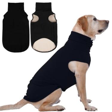 Imagem de IECOii Suéter de cachorro XXL – Colete de lã elástica com gola rolê, preto, 2GG, pulôver quente de inverno para cães grandes como Pitbulls, suéter de lã de cachorro com gola rolê, moletom aconchegante