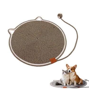 Imagem de Tapete arranhador de gatos tecido feito à mão, 42,9 cm/50 cm corda de algodão natural para gatos em ambientes internos, almofada plana antiderrapante, tapete macio e durável para relaxar com brinquedo