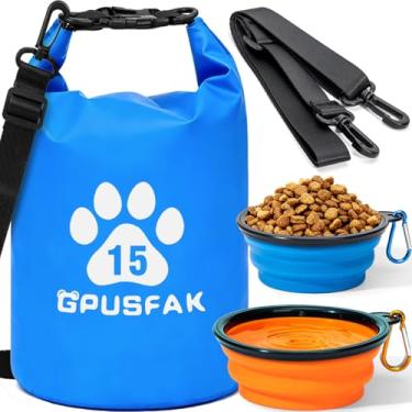 Imagem de GPUSFAK Bolsa de armazenamento de ração para animais de estimação com zíper com tigela de viagem (96 xícaras) - Bolsa de viagem de comida de cachorro à prova d'água Recipiente de ração para