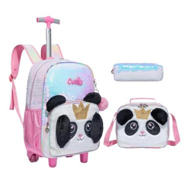 Imagem de Mochila Rodinha Escolar Infantil de Lancheira e Estojo Lápis Ideal para Meninos e Meninas de 7 a 12 Anos (panda)