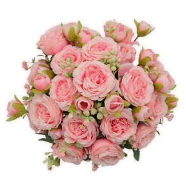 Imagem de Combinação de flores artificiais, flores azuis, flores de seda, dália, rosas, peônia com hastes para buquês de noiva de casamento, chá de bebê, arranjo floral, centro de mesa, guirlanda de artesanato