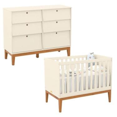 Imagem de Berço Americano e Cômoda 6 Gavetas Unique Off White Eco Wood - Matic -