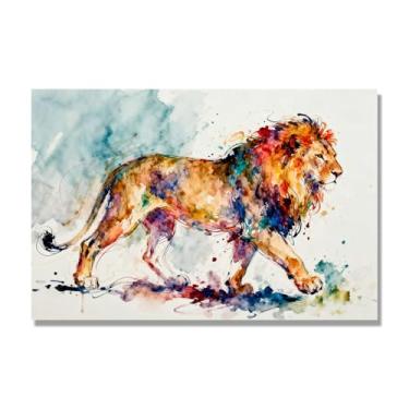 Imagem de Arte abstrata de salpicos de leão, pintura colorida de animais em tela, decoração de parede expressiva moderna para sala de estar ou escritório. A44. 50 x 75 cm-19,7 x 29,6 pol. Somente tela