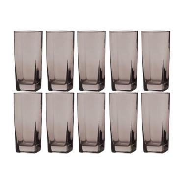 Imagem de Copo Vidro 320ml Quadrado BALI Jogo com 10 Cinza Luxo Agua - PRATICASA