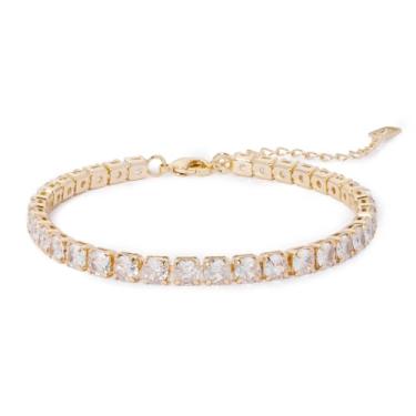 Imagem de MINDEKA Pulseira feminina banhada a ouro 14K, ouro, latão, zircônia cúbica, joia minimalista, média, 17 cm
