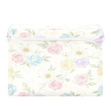 Imagem de Burbuja Caixa de armazenamento de flores com tampa e alças, caixa de armazenamento grande dobrável para prateleiras armário quarto escritório organizador