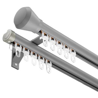 Imagem de Conjunto de varão de cortina duplo resistente com acabamento de tampa - Suporte de parede ajustável de 70 a 600 cm para janela, quarto, banheiro, pátio - cinza elegante 15,4 pés