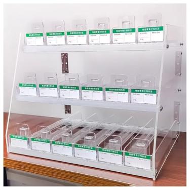 Imagem de Armário de exibição de cigarro com empurrador automático e prateleiras de acrílico - Suporte trapezoidal para vitrine de loja de varejo, mesa de trabalho/organizador de parede (44 x 29 x 30 cm)