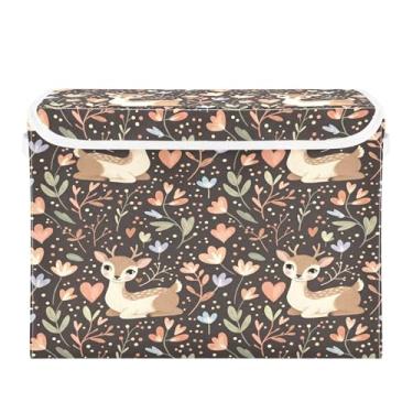 Imagem de Burbuja Caixa de armazenamento Fawn com tampa e alças, caixa de armazenamento grande dobrável para prateleiras armário quarto escritório organizador