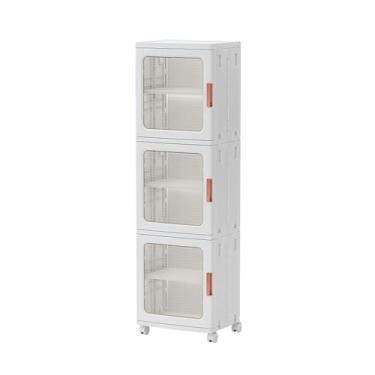 Imagem de Armário de armazenamento estreito com portas e prateleiras, caixas de armazenamento altas para banheiro com prateleira ajustável, prateleiras de papel higiênico organizadoras, caixa de plástico