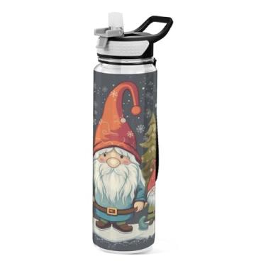 Imagem de Burbuja Garrafa de água Christmas Gnomos de 940 ml com tampa de palha, à prova de vazamento e livre de BPA para academia, esportes ao ar livre